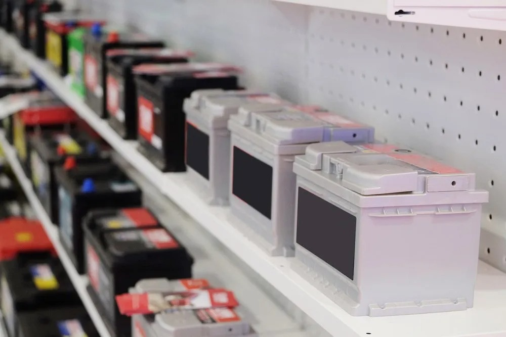 Shelves of car batteries stocked at Boonah Batteries in Boonah